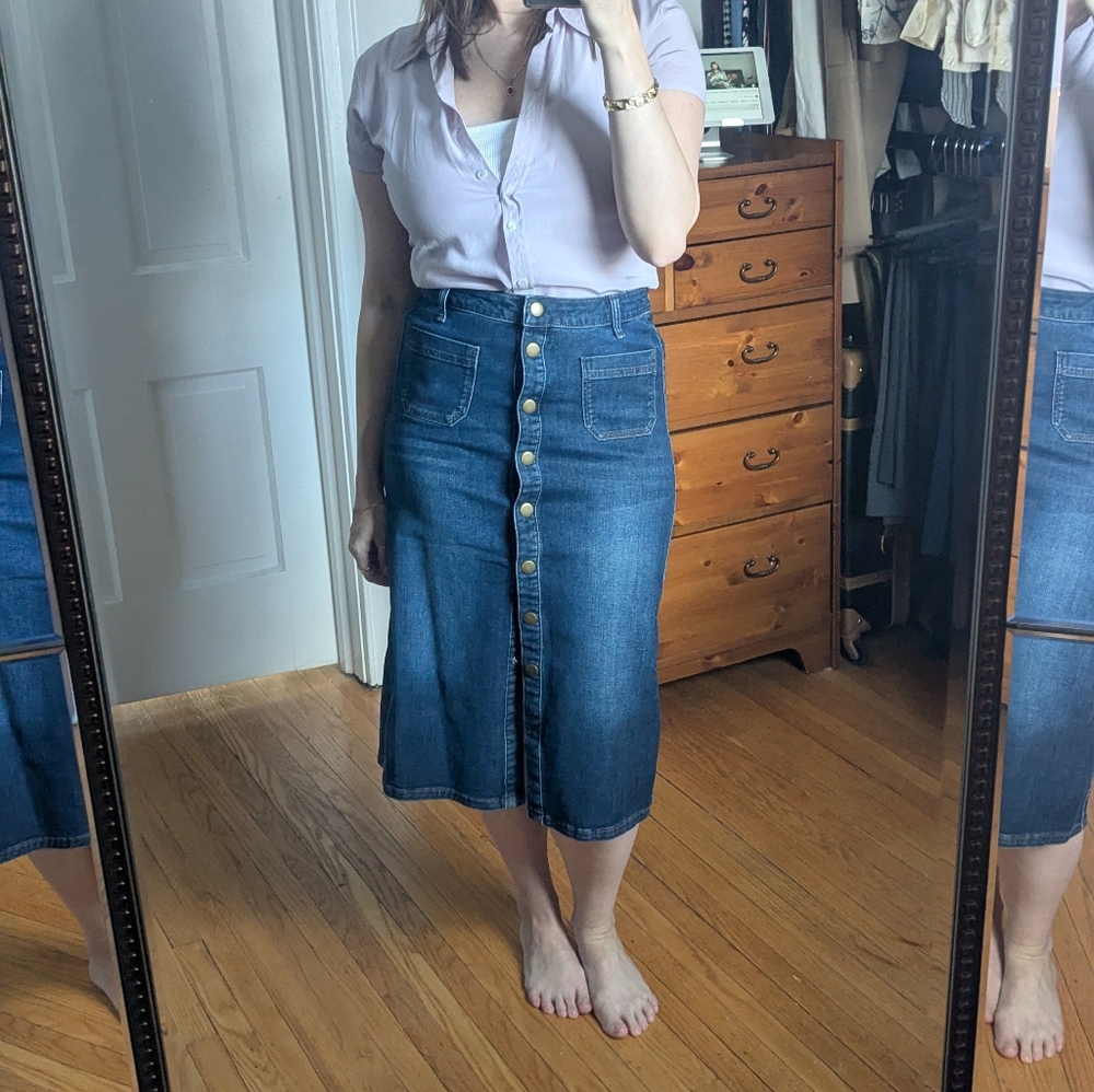 Denim Button-Front Skirt